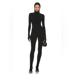Norma kamali TURTLE SKULL CAP CATSUIT WITH FOOTIE & GLOVES IN BLACK Irma vep